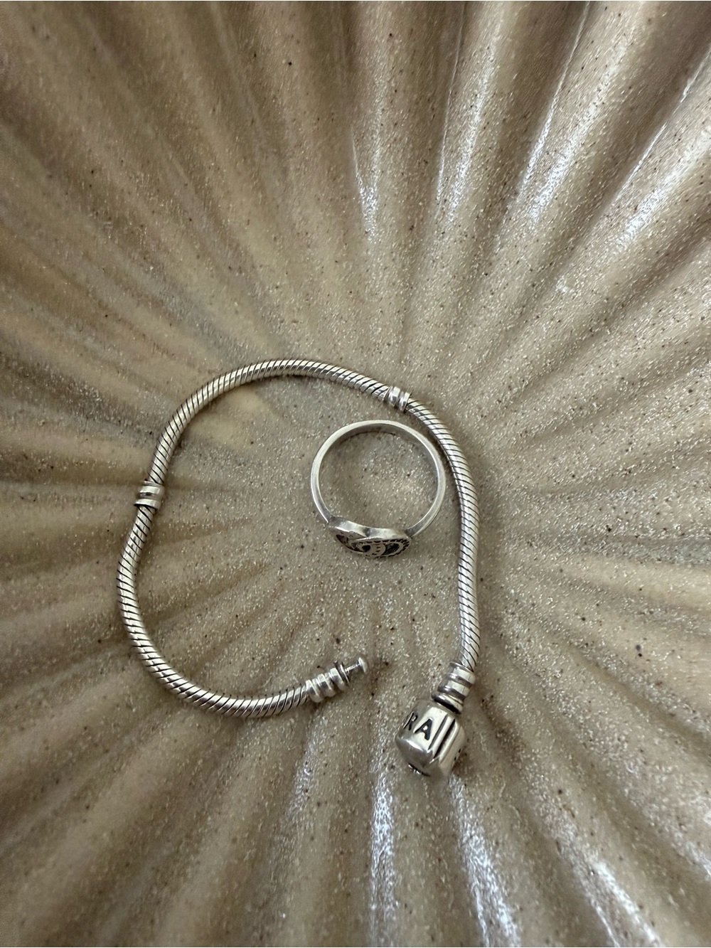 Sterling Silver Charm Bracelet with Silver Ring size8 bracelet 6.30